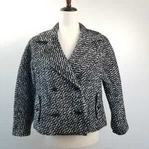 Talbots Black White Wool Alpaca Lined Double Breasted Jacket Excellent! Size 4P